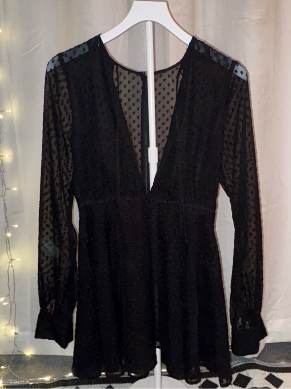 Dot Black Long-Sleeve Mini Dress